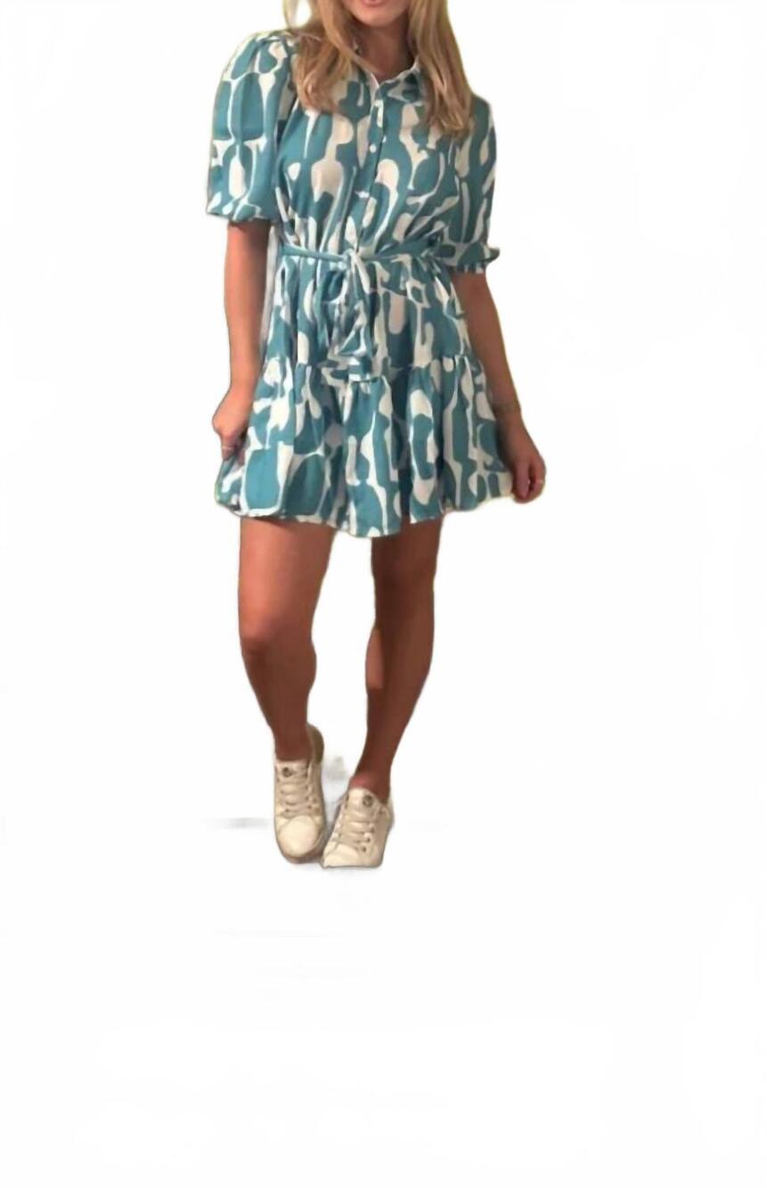 NEW UMGEE shirt mini dress with tie belt in tropical blue